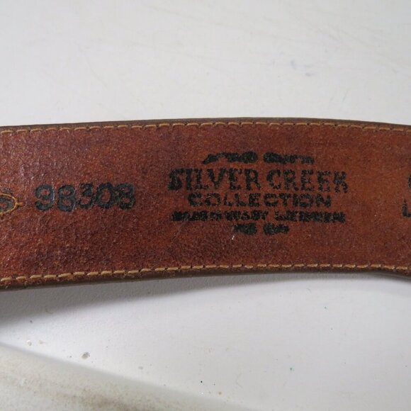Brown Leather Belt USA tooled & stitched detail size 38 and 1 1/2" wide Western - Picture 5 of 9